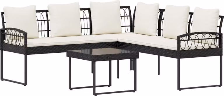 Set Divano da Giardino con cuscino 2 pcs Nero e Crema