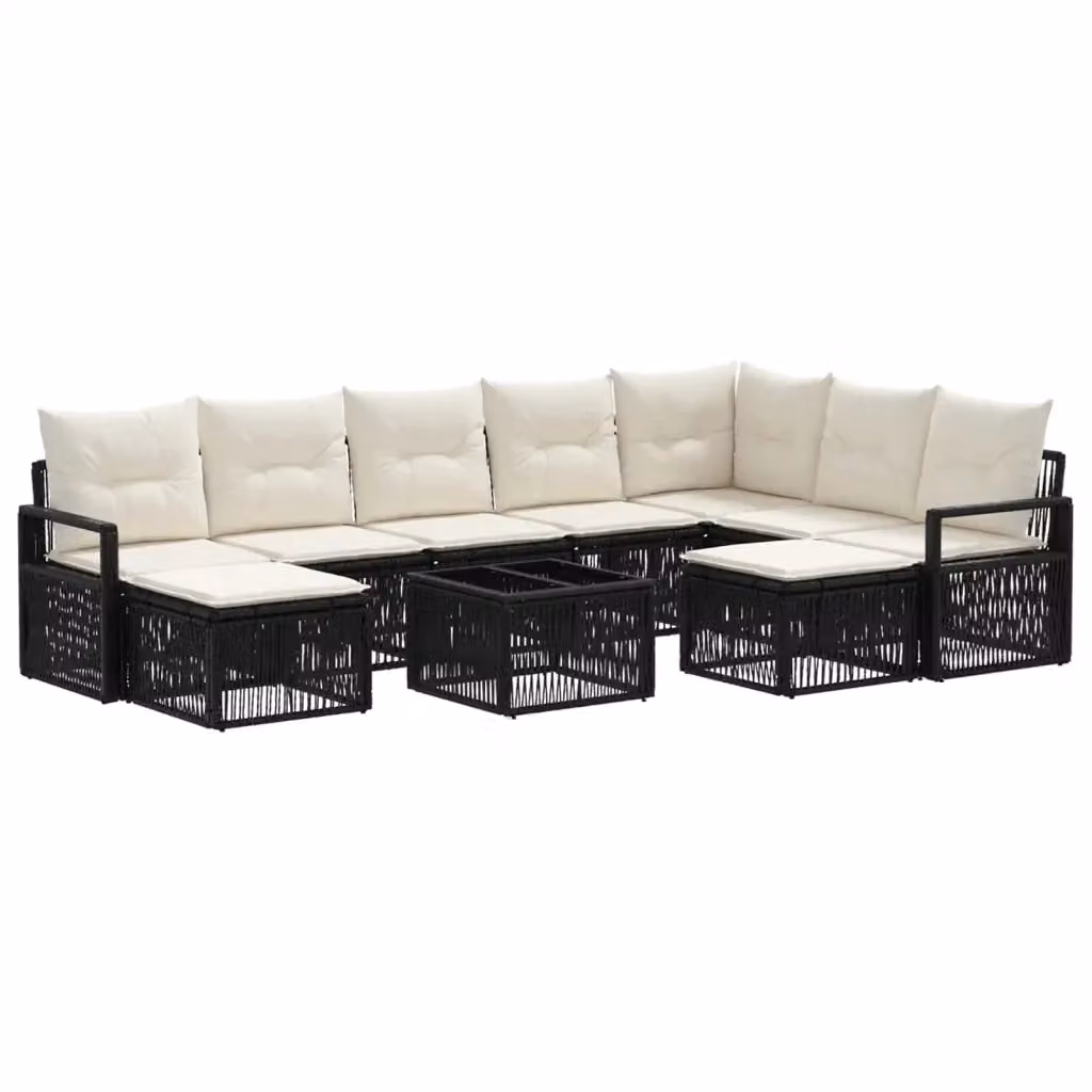 Set da giardino vidaXL composto da 10 pezzi in rattan nero con struttura in acciaio e cuscini inclusi – 2
