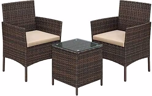 Set di mobili da giardino per esterni superficie in tessuto PE tavolo e sedie per patio giardino balcone marrone e tortora 12_0001695