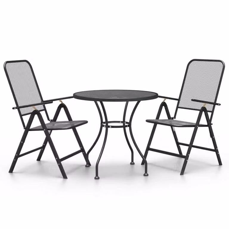 Set da Pranzo per Giardino 3pz Rete Metallica Espansa Antracite