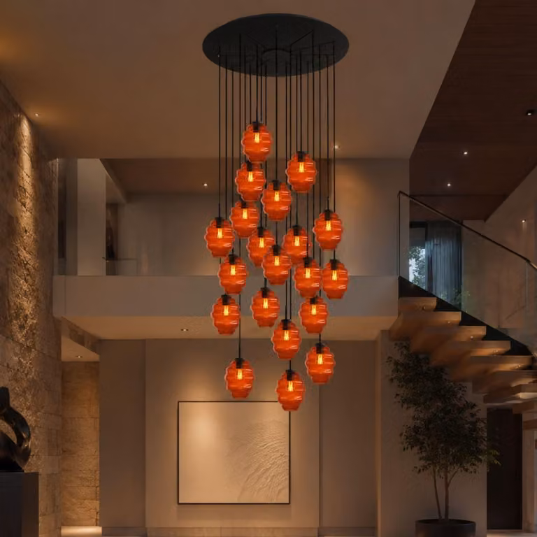s.luce Echos gallery light 20 fiamme Ø 120cm baldacchino Ø 18cm trasparente 20 fiamme ovali, allungate