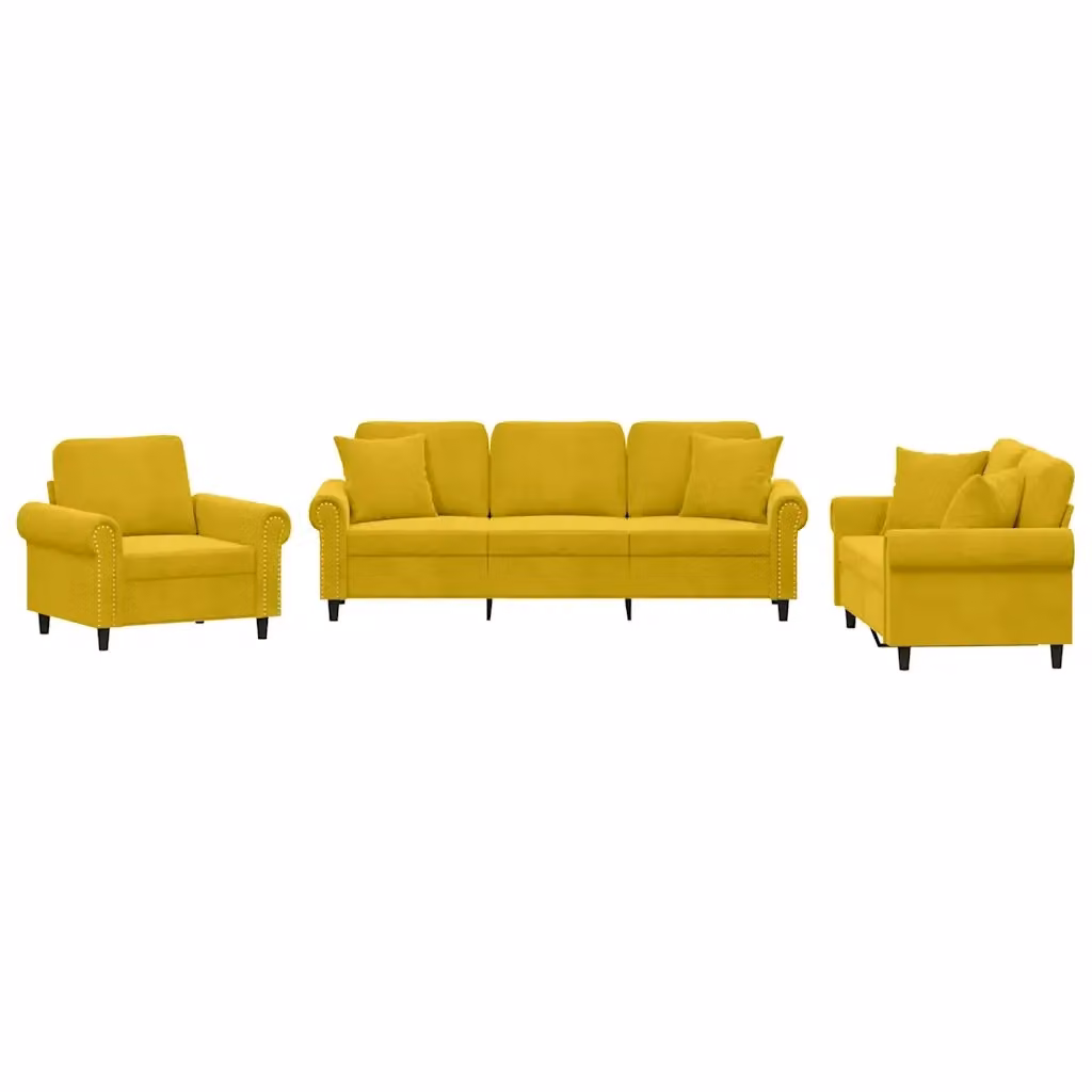 Set di divani 3 pezzi vidaXL in velluto giallo con cuscini per soggiorno moderno – 2