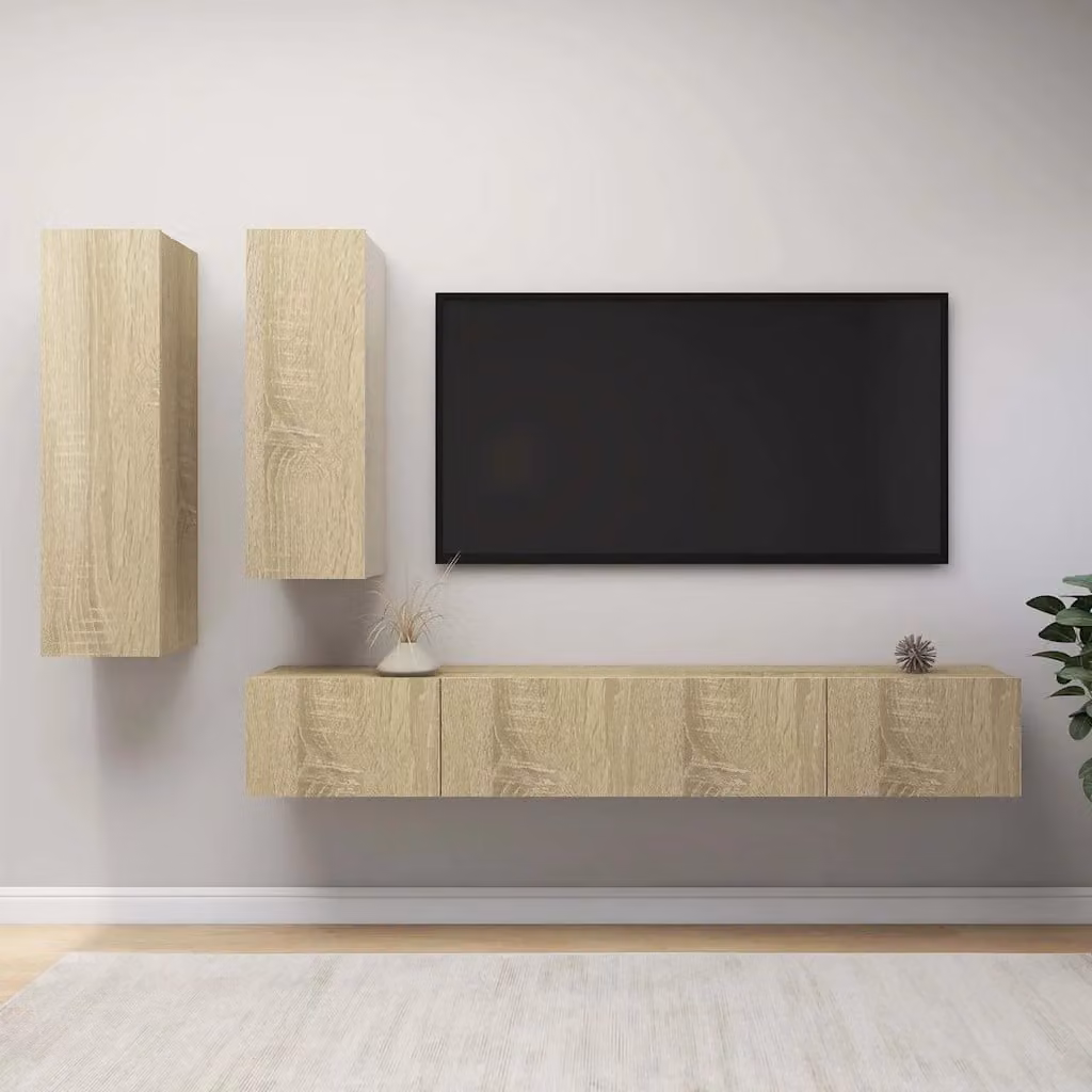 Set di mobili TV moderno vidaXL in legno multistrato e MDF, colore Rovere Sonoma, marrone e beige