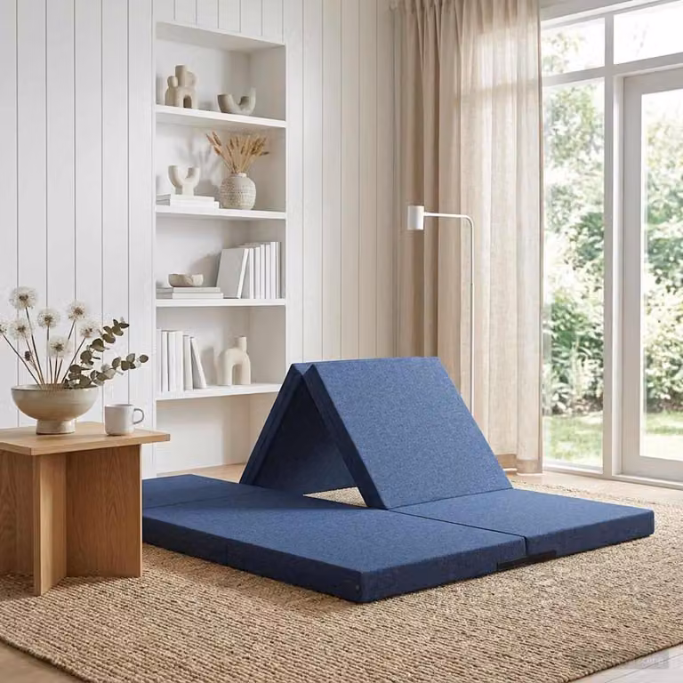 vidaXL Divano Letto Pieghevole Moderno in Tessuto Blu con Rivestimenti Rimovibili L: 140 cm, P: 200 cm, H: 15 cm