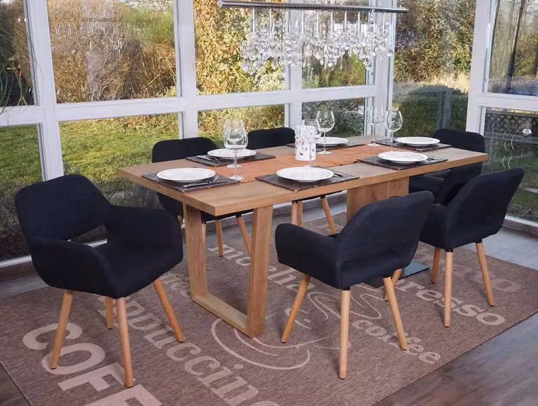 set di 6 sedie per sala da pranzo HWC-A50 II, sedia da cucina, design retrò anni '50 ~ tessuto, nero-grigio, gambe chiare