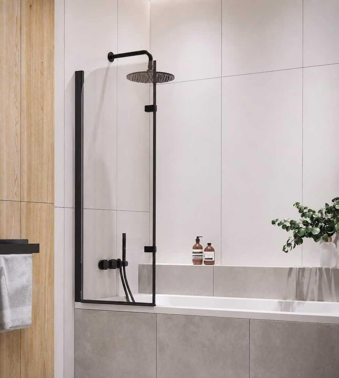 Badplaats Parete Vasca Austin 120 x 140 cm - Nero - Anta Pivotante 5 mm - Vetro di Sicurezza e Anticalcare