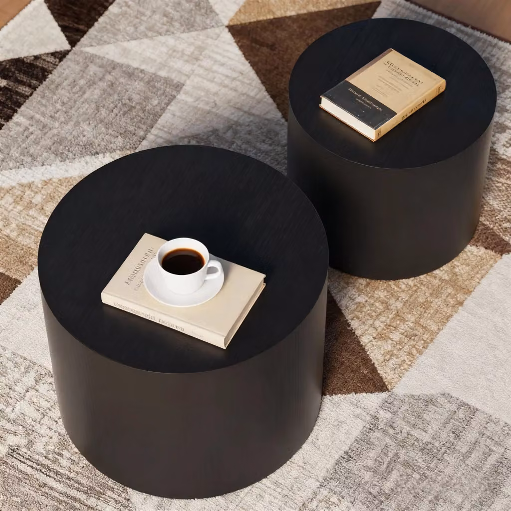 Set di 2 tavolini bassi rotondi impilabili OKWISH in MDF nero stile moderno per soggiorno – 2