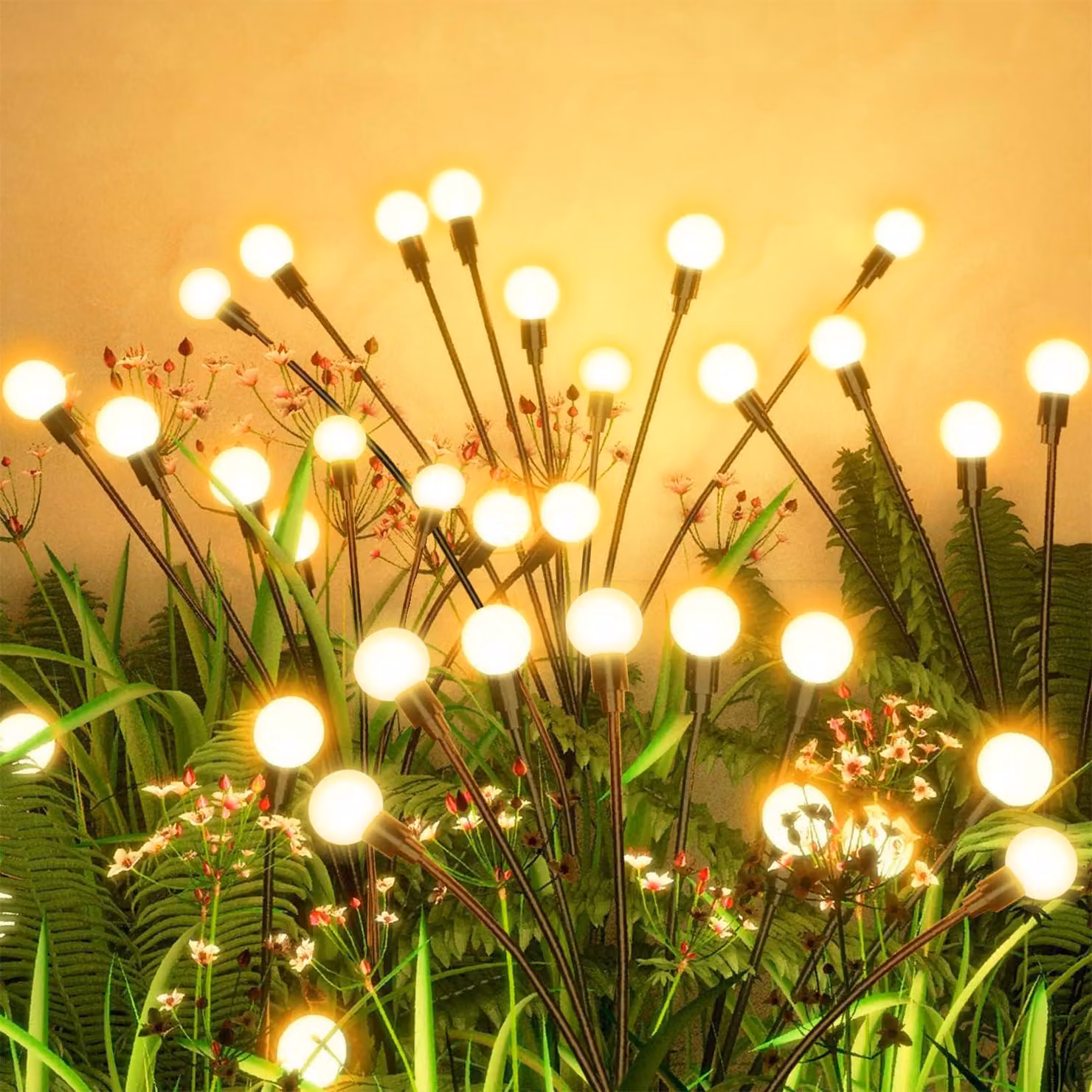 Lampade a energia solare a forma di lucciole, set da 4, con 8 LED, luce bianco caldo, con sistema di sospensione