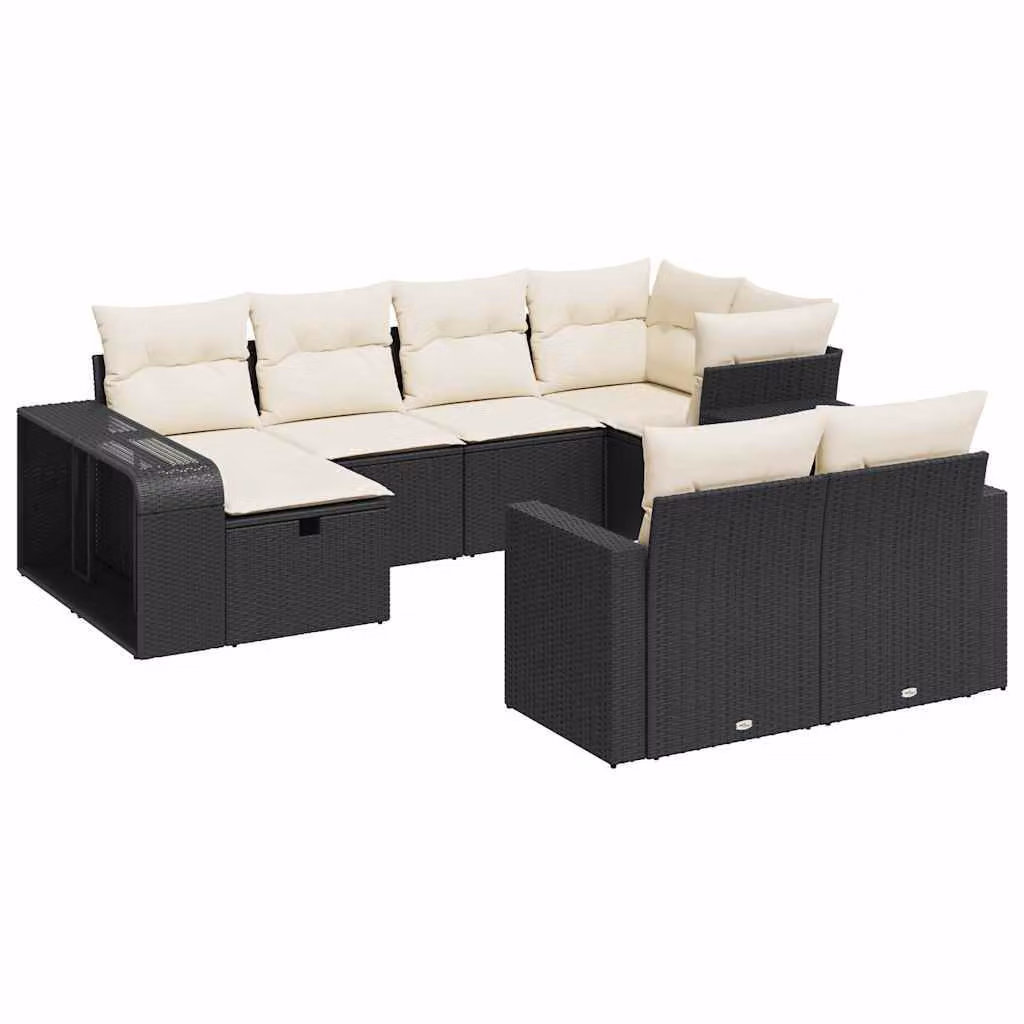 Set Divani da Giardino 10pz con Cuscini in Polyrattan Nero