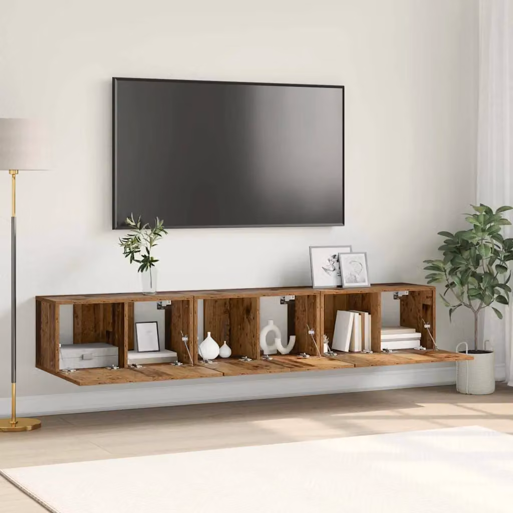 Set mobile TV moderno vidaXL in 3 pezzi, colore marrone, in legno MDF
