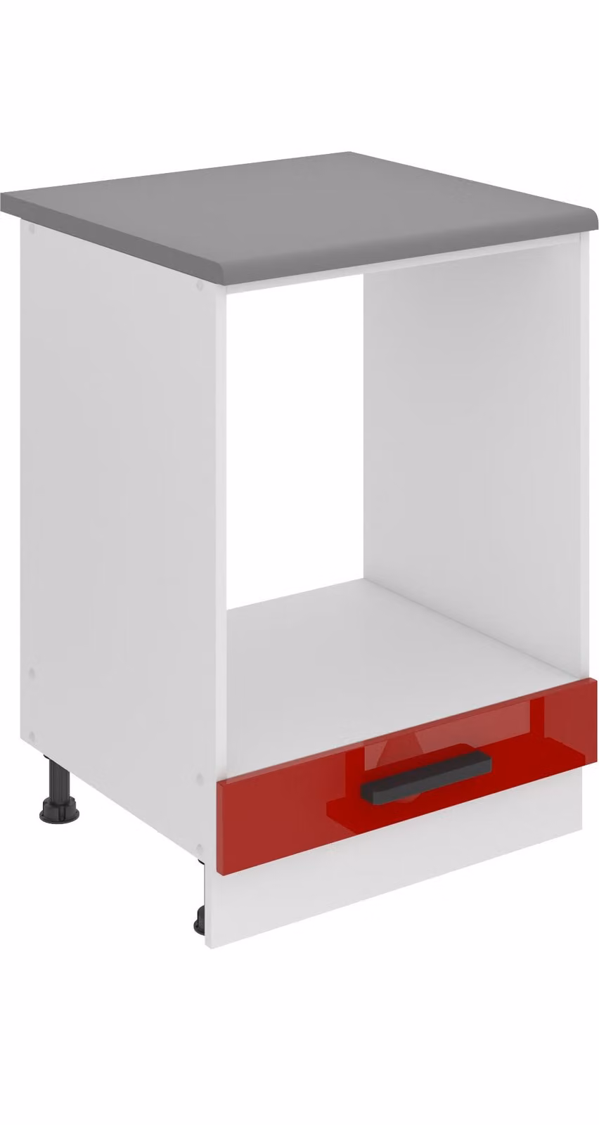 Base da cucina Belini, base da cucina larga 60 cm. Base per cucina SDP con piano di lavoro. Mobile da cucina senza anta, con cassetti, rosso lucido