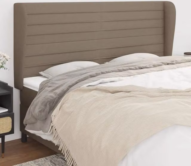 Testiera ad orecchio vidaXL in tessuto beige con struttura in legno di larice L: 163 cm, P: 23 cm, H: 118-128 cm – 1