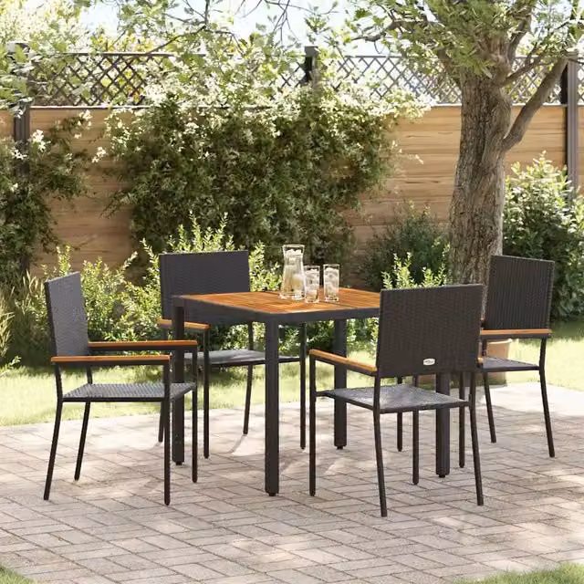 Set da Pranzo per Giardino 5 pz Nero polyrattan 3365404
