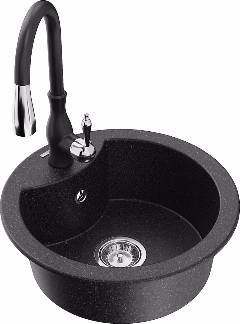 Mexen Diego lavello in granito a 1 vasca con rubinetto da cucina Savita, nero/argento metallizzato - 6512-73-672601-70