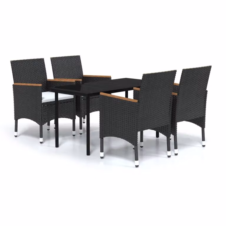 Set da Pranzo da Giardino 5 pz con Cuscini Nero