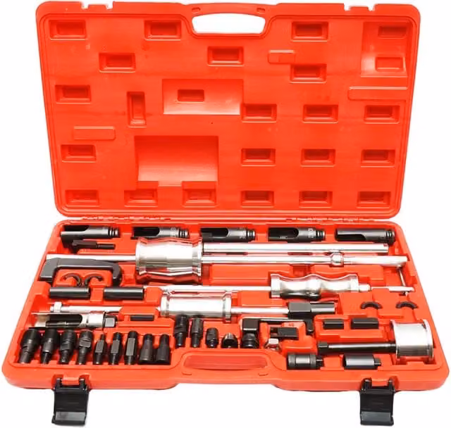 Kit estrattore per iniettori diesel Breckner Germany con 3 martelli inerziali, 22 pezzi, rosso