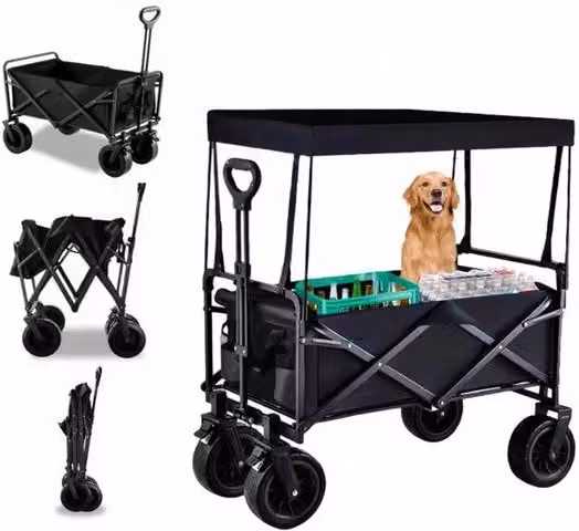 Carrello pieghevole per bambini - Trasporto con tetto - Pneumatici fuoristrada - Maniglia di trazione e spinta