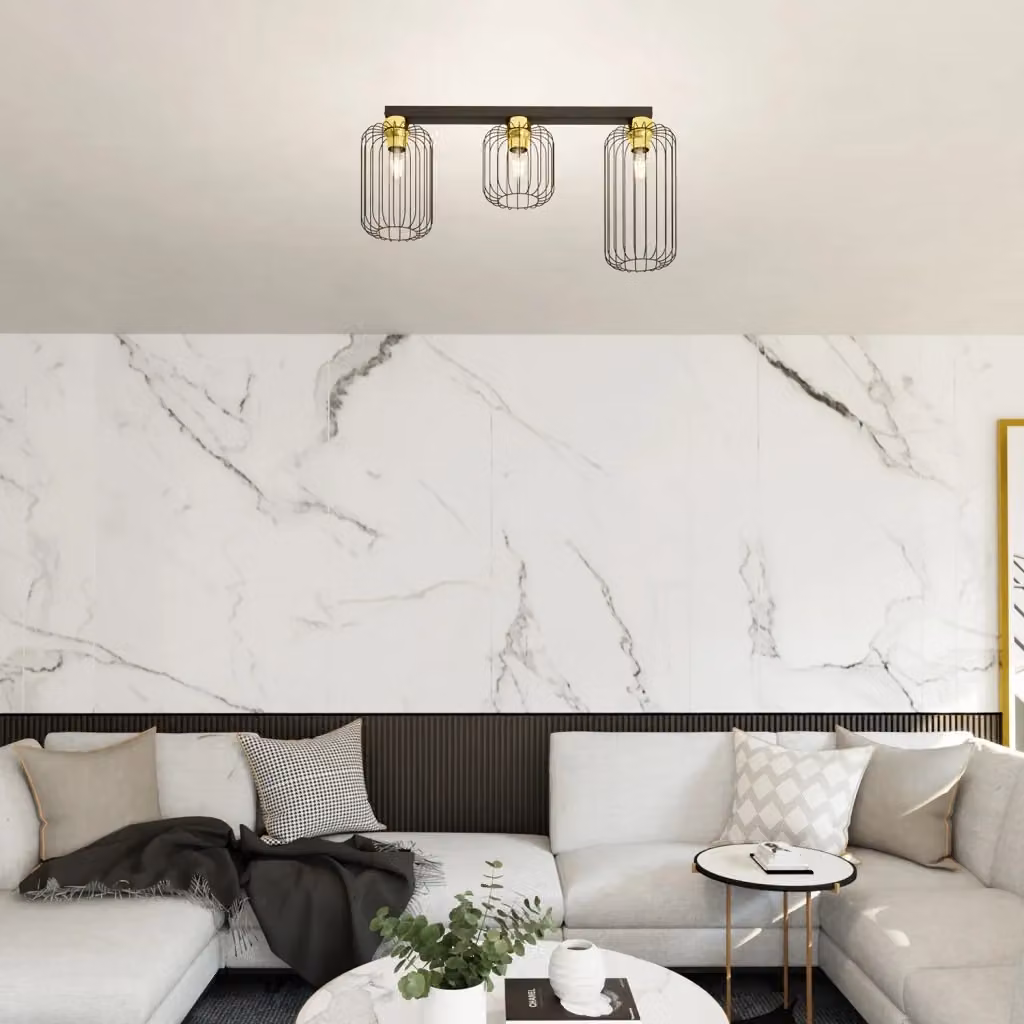 Plafoniera Minimal Industrial Njoror Luceart-Classic con 3 Luci Lineari in Metallo Nera e Oro – 2