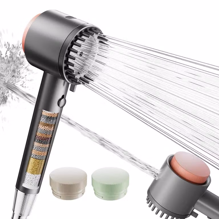 Testina doccia profumata con filtro a 20 stadi, alta pressione, 5 modalità di spruzzo, colore grigio
