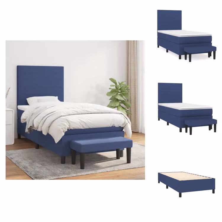 vidaXL Letto a molle con materasso blu 90x200 cm in tessuto - Letti e strutture letto