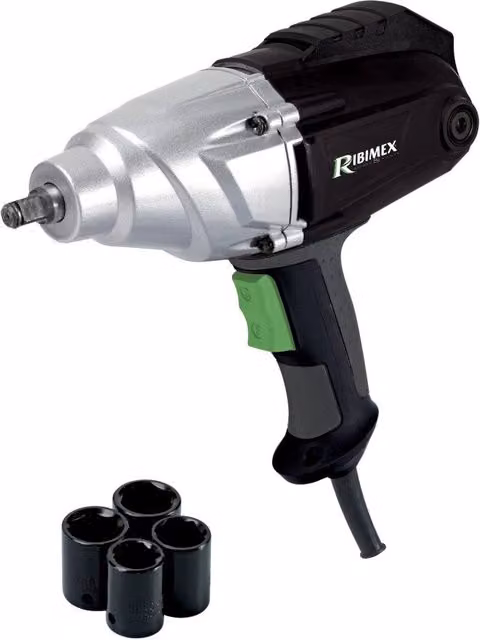 Chiave a impulso elettrica Ribimex 230V 1050W con coppia di serraggio 350Nm e svitamento 500Nm, colore argento