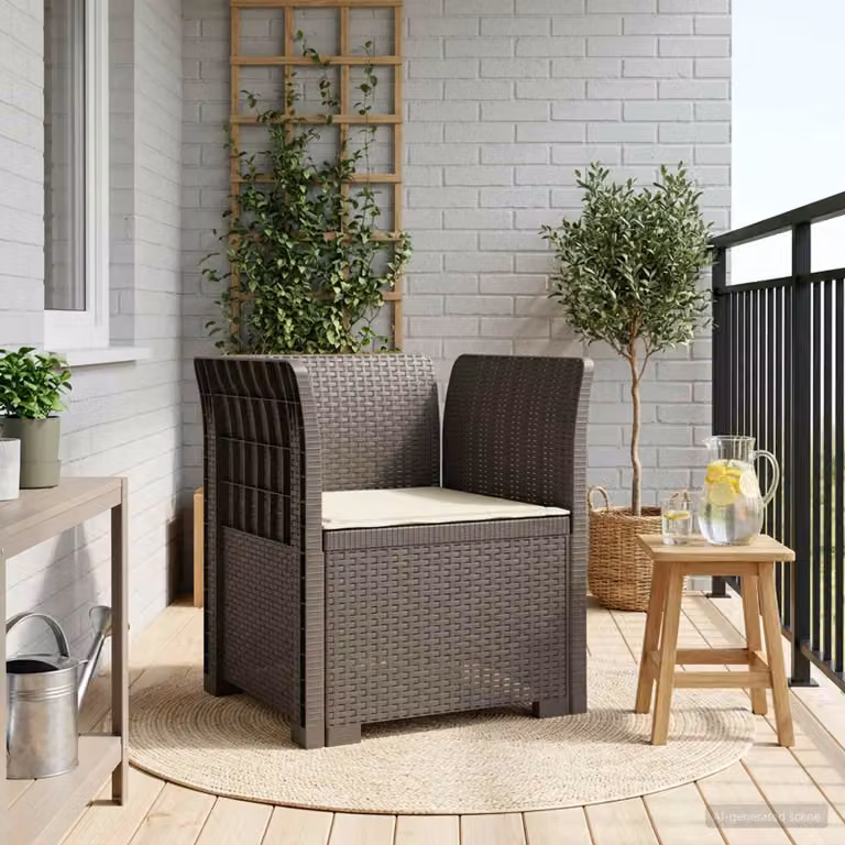 Poltrona a 1 Posto con Cuscino vidaXL in Effetto Rattan Grigio Chiaro