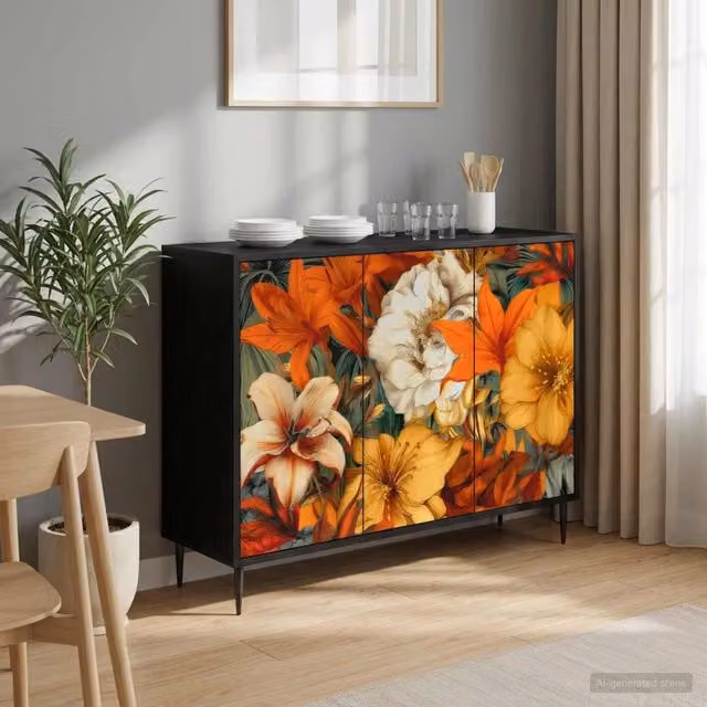 Credenza moderna GENNEP vidaXL in rovere nero, L 102 x P 33 x H 76 cm