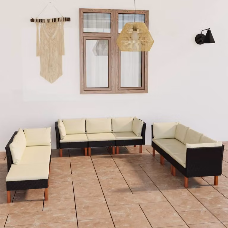 Maison Exclusive - Set da giardino da 9 pezzi con cuscini in polyrattan nero