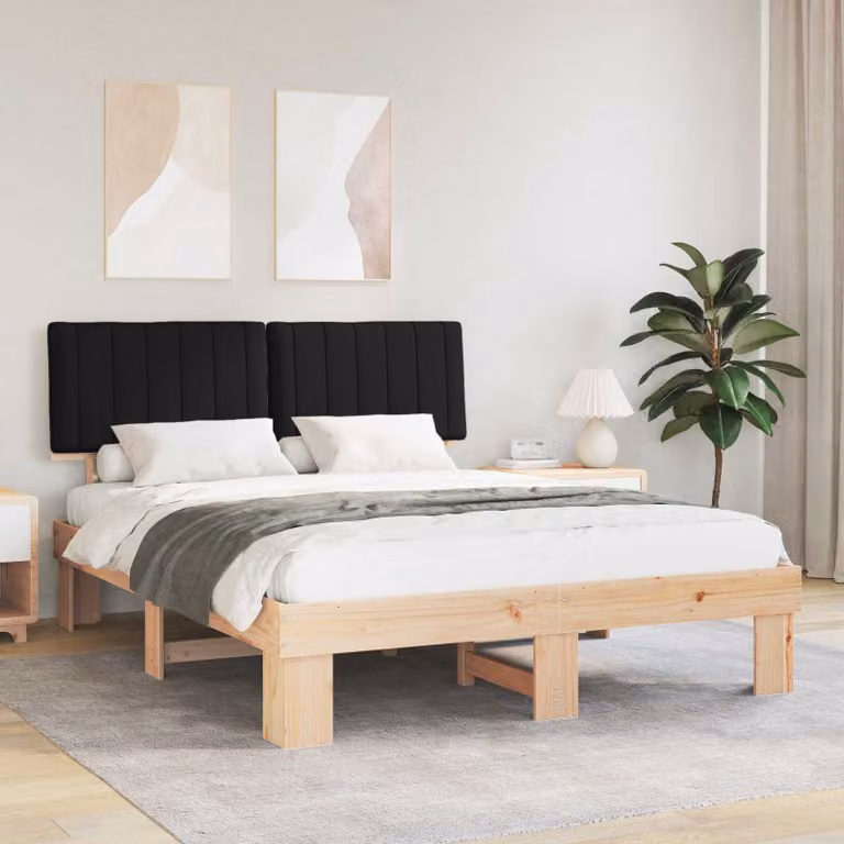 Letto con Testiera Rivestita Nero vidaXL in Pino Massello L/P/H: 150 x 200 cm