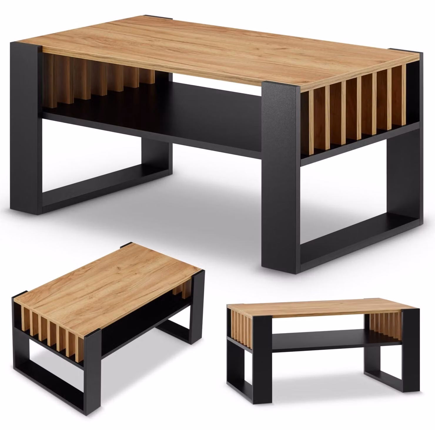 Tavolino da salotto tavolino caffè - 92 cm - Rovere nero - Con vano portaoggetti