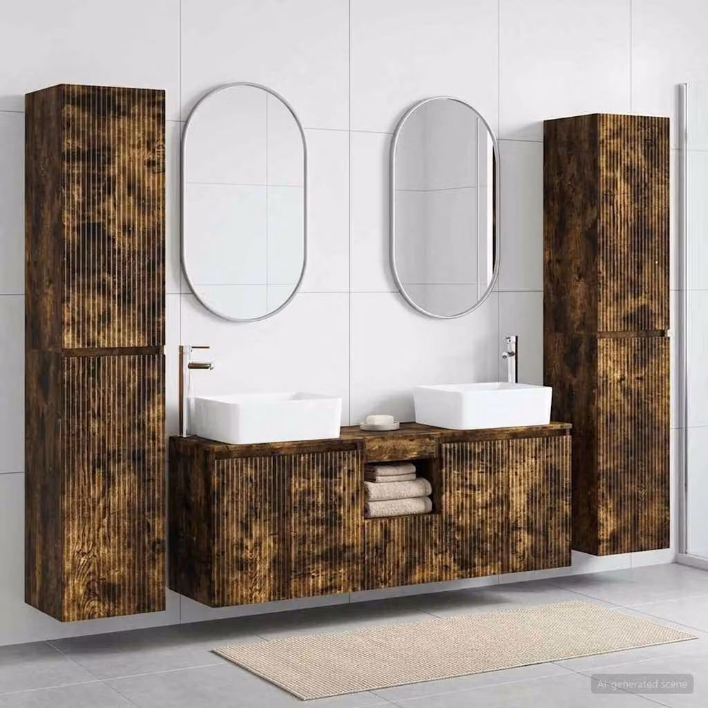 Set di mobili per il bagno moderno vidaXL composto da 5 pezzi in legno color marrone, L/P/H: 33 x 34,5 x 160 cm