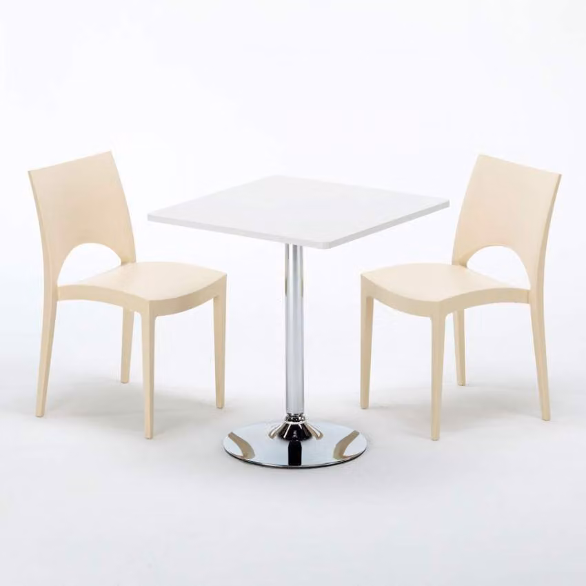 Tavolo quadrato bianco e 2 sedie in polipropilene colorato per interni Grand Soleil Paris Cocktail - Beige