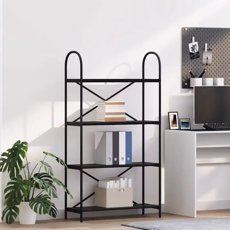 Libreria moderna vidaXL a 4 livelli in metallo e MDF nero L 80 cm x P 30 cm x H 146 cm