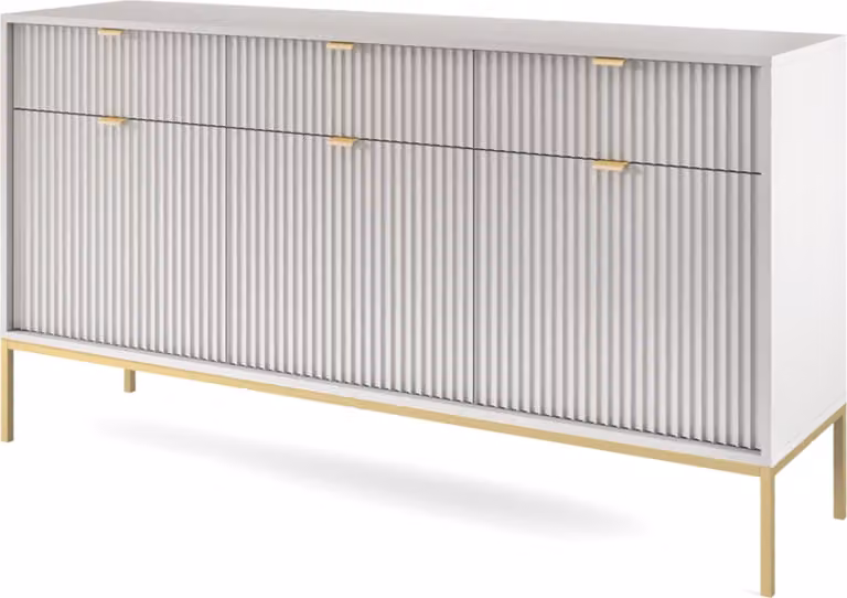 Comodà Masseno STELLARE da 154 cm con 3 cassetti e 3 ante per soggiorno e camera da letto, stile moderno, 154x39x83 cm, grigio/grigio