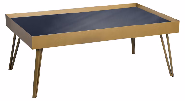 Elegante tavolino da salotto nero/oro con piano in vetro temperato