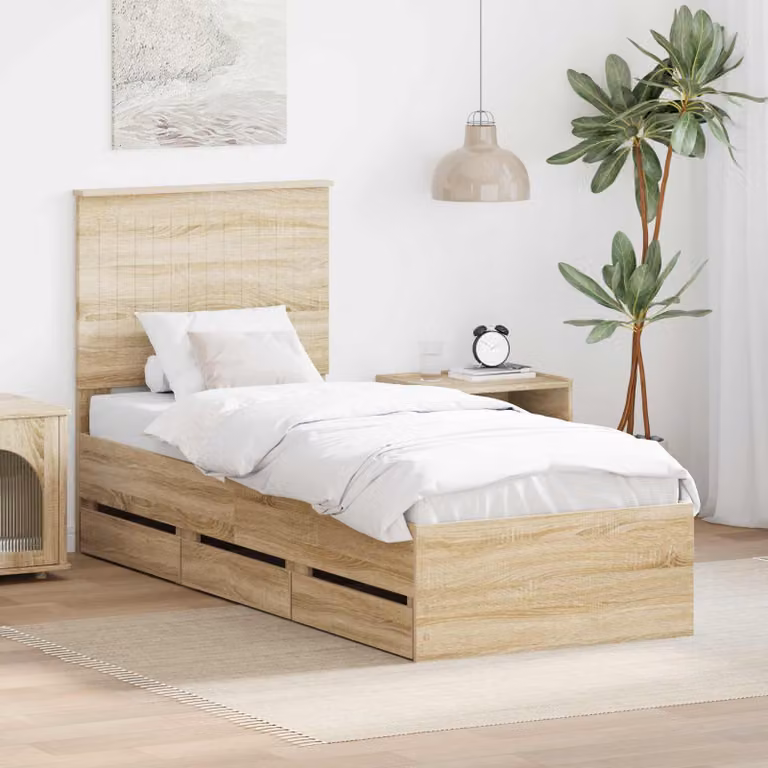 Struttura del letto con cassetto vidaXL in Rovere Sonoma, colore marrone, L 190 cm x P 75 cm x H 200 cm