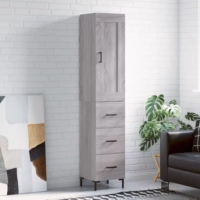 Credenza moderna vidaXL in legno e metallo grigio, sospesa a parete, L/P/H: 34,5 x 34 x 180 cm – 1