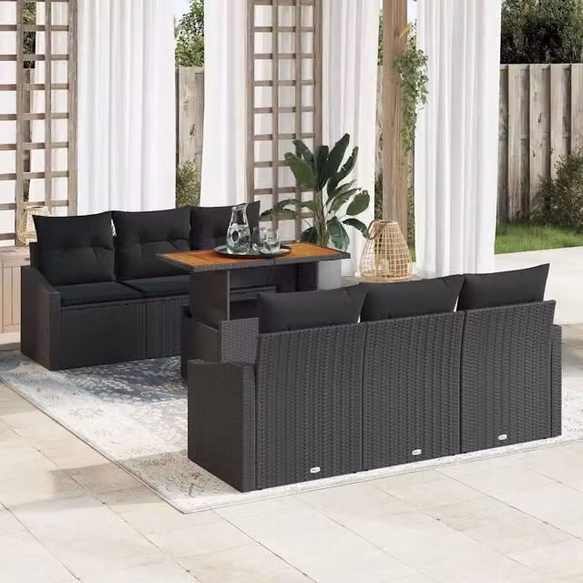Set Divano da Giardino 7 pz Nero Poly Rattan 3358522
