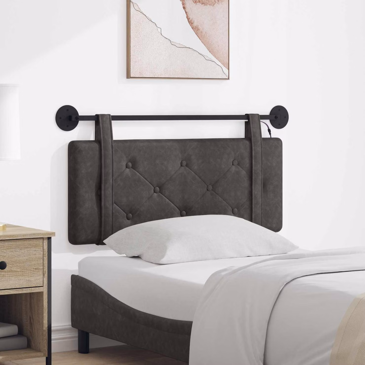 Testiera da letto sospesa vidaXL in similpelle nera con illuminazione integrata