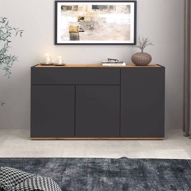 WHOUS Credenza Garda 3 ante e 1 cassetto antracite opaco e rovere 120,1x35x70 cm