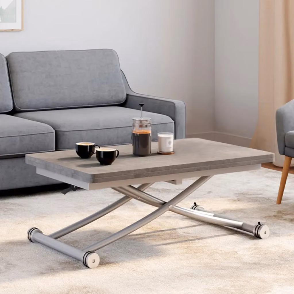 IDMarket Tavolino 2 in 1 trasformabile in tavolo da pranzo URBANA rettangolare effetto cemento con base grigia cromata – 2