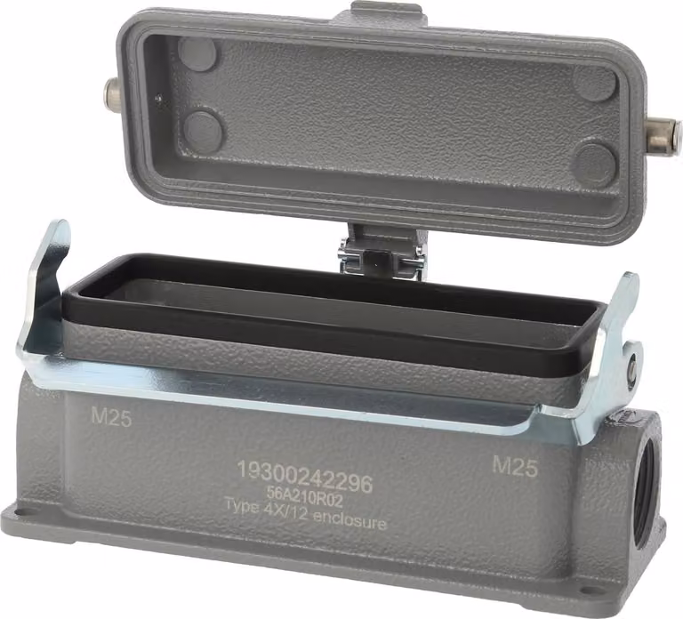 HARTING Han 24B Base bassa, 2xPG21 uscita cavo laterale, con 1 staffa longitudinale con cappuccio protettivo in metallo - 1 pezzo