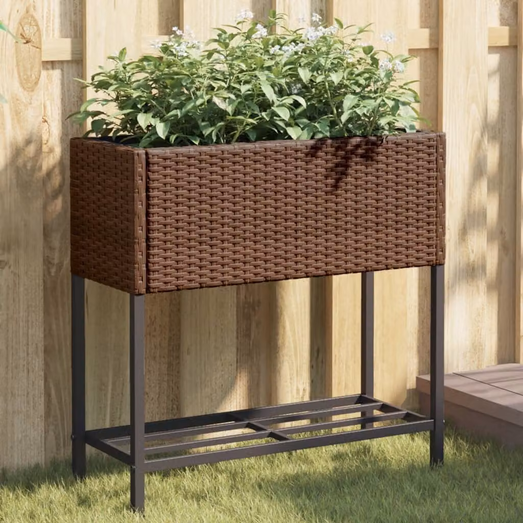 vidaXL Fioriera da Giardino con Ripiano in Polyrattan Marrone