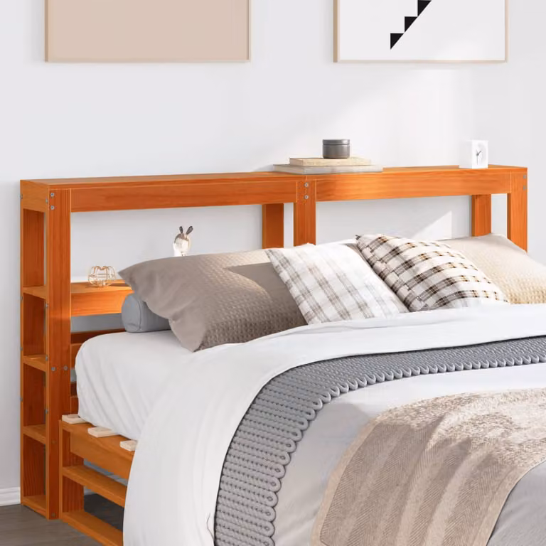 Testiera con ripiani integrati vidaXL in legno massello di pino, colore marrone cera, stile rustico, per letto 160x200 cm