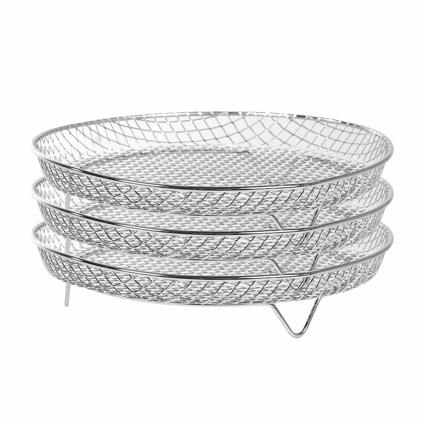 Set di 3 griglie rotonde in acciaio inox silver per friggitrice ad aria GUSTO CASA, Diametro: 20 cm, Altezza: 4,5 cm – 1