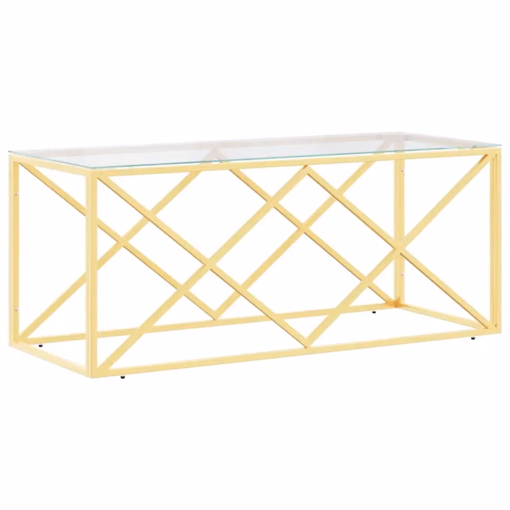 Tavolino da salotto moderno vidaXL in vetro e metallo color oro L: 110 cm, P: 45 cm, H: 45 cm – 2