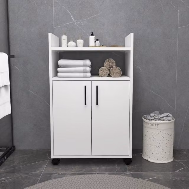 Armadio Multiuso DMORA con 2 Ante e Ripiani Interni, Bianco Opaco, L: 60 cm, H: 97 cm, P: 35 cm – 1
