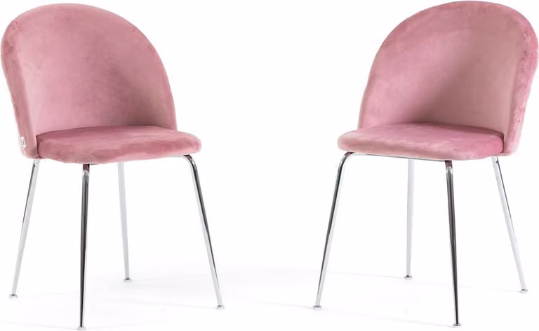 Set di 2 sedie da pranzo imbottite, gambe in metallo, design elegante per cucina, sala da pranzo, bar e ristoranti SARA - Rosa/Argento
