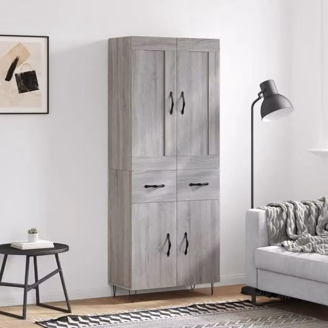 Credenza-Buffet-Armadio da cucina Grigio Sonoma 69,5x34x180 cm in Legno Multistrato 340763