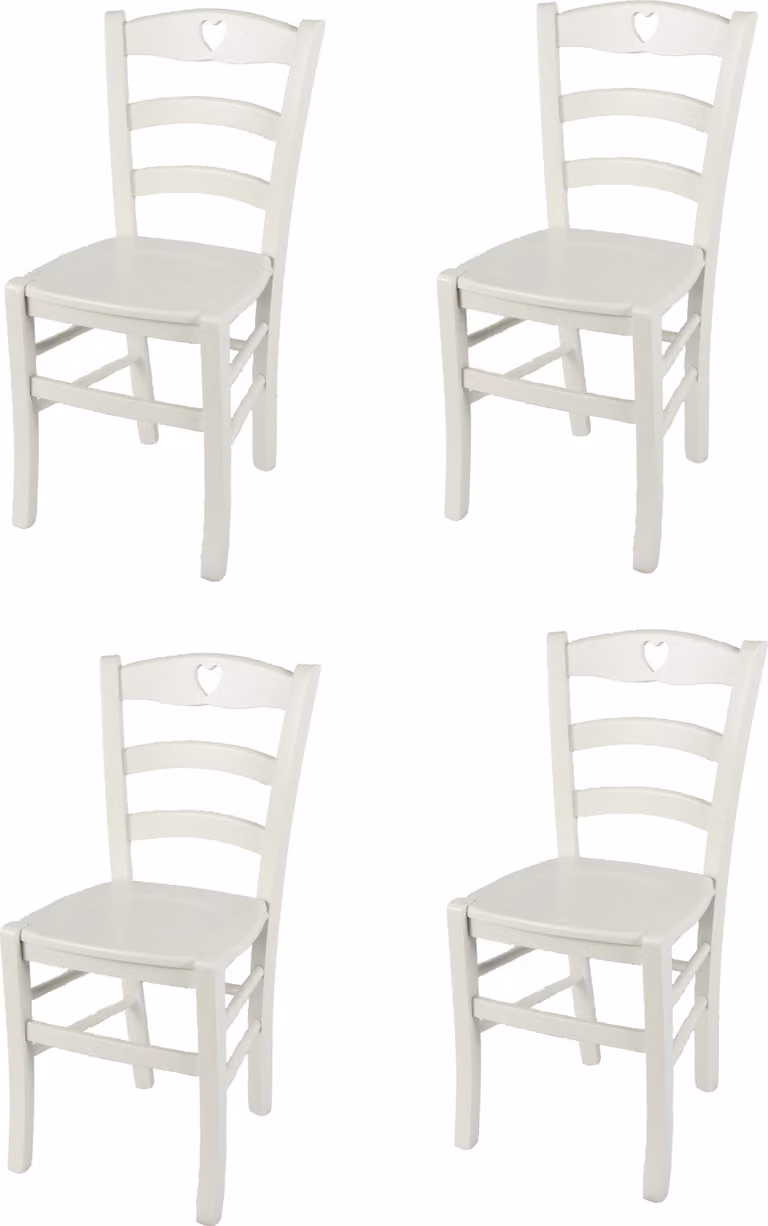 t m c s Tommychairs - Set di 4 sedie CUORE per cucina e sala da pranzo, struttura robusta in legno di faggio laccato nel colore bianco ghiaccio opaco e seduta in legno laccato nel colore bianco